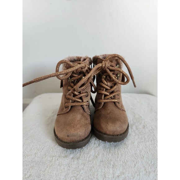 Falls Creek Kids Brown Lace Up Ankle Booties Buckle Side Zip Girls Youth 5M GUC - Picture 2 of 8